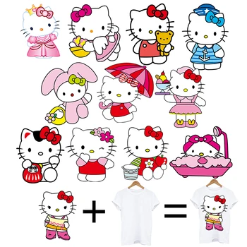 Hello Kitty Laastari DIY Terminen Tarrat T-Paidat Vaatteet Rauta Siirtää Lämpöä Laastaria Siirtää tarroja Laukku, Huppari, T-Paita