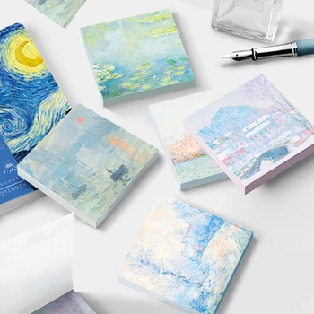 50 Arkkia Van Gogh Monet Öljy Maalaus-Sarja Memo Tyynyt INS-Tyylinen Starry Night, Auringonkukka Sticky Notes Paperitavarat