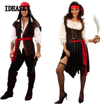 kapteeni pirates caribbean Jack Sparrow Merirosvo fantasia Aikuisten Cosplay naamiaispuku Halloween Karnevaali Cosplay Puku Naiset Miehet