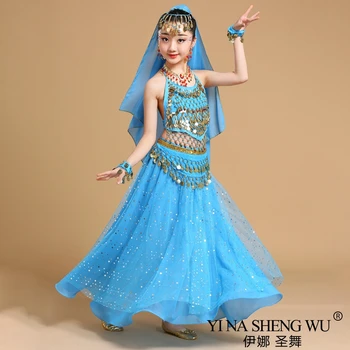 Tytöt Bollywood-Tanssi Puku Asettaa Aikuisten Lapset Vatsatanssi Intian Sari Lapset Sifonki Asu Halloween Puku Suorituskykyä