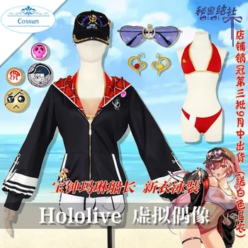 VTuber Hololive Houshou Marine Kapteeni Bikinit Uimapuku Uimapuvut Yhtenäinen Cosplay Puku Halloween-Asu Naisille Tytöt