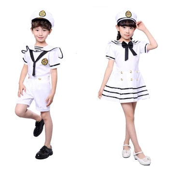 Lasten Puvut Navy Sailor Yhtenäinen Halloween Cosplay Tytöt Osapuolen Suorituskykyä Pojat Merijalkaväki Laivasto Vaatteet Hattu cosplay