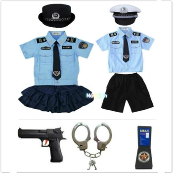 Uusi Lasten Lapsi Poliisi Poliisi Yhtenäinen Halloween Poliisi Puku Pojat Tytöt Poliisi Poliisi Cosplay Puku Käsiraudat