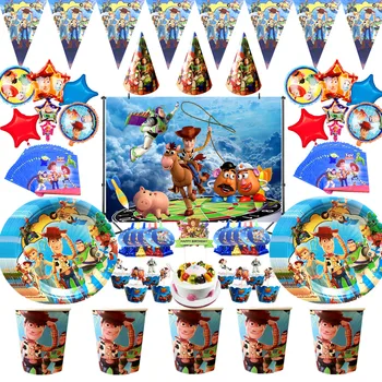 Toy Story 4 Syntymäpäivä Osapuolen Tarvikkeiden Kertakäyttöisiä Paperi Lautasliina Lippu Pöytäliina Cup-Astiasto Vauva Suihku Syntymäpäivä Osapuolen Sisustus