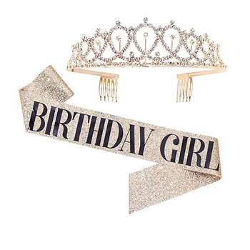 Bling Tekojalokivi Crystal Crown Tiara Syntymäpäivää Sisustus Onnellinen 18 21 30 40 50 vuotta Satiini Puitteen Osapuolen Toimitukset