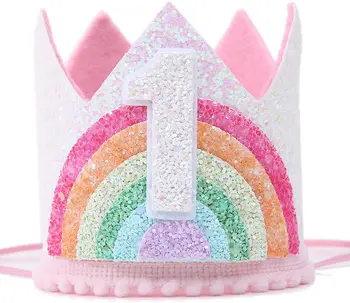 Tuntui Sateenkaari prinsessa Tyttö Syntymäpäivä Kruunu 1. 2. 3. Syntymäpäivä Osapuolen Sisustus Lapsi Tyttö Sateenkaari Yksisarvinen Syntymäpäivä Hattu Babyshoer