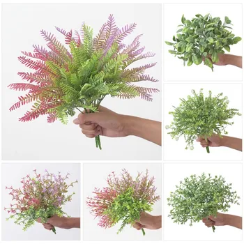 Halpa kaikenlaisia vesikasvien eukalyptus muovi keinotekoinen kasvit vihreä ruoho muovi kukkia häät kodin sisustus taulukko