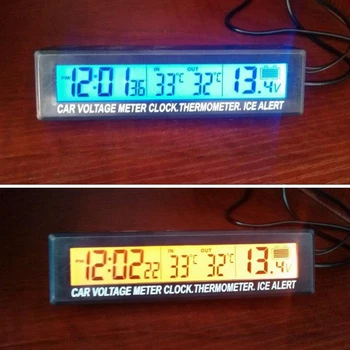 Digital LCD Clock Auto Voltmeter Lämpömittari Akun Jännite Temprerature Monitor 12V/24V Au04 21 Dropshipping