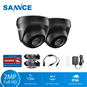 SANNCE 2kpl AHD 1080P HD-2.0 MP CCTV Suojaus-Kamerat H. 264 Vedenpitävä Sisä/ ulko Dome Kamerat asetettu Musta Väri