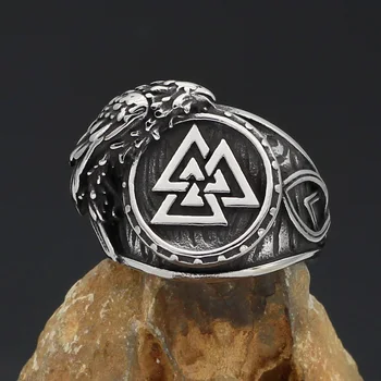 Pohjoismainen viking odin symboli valknut Raven amuletti Ruostumaton teräs Rengas, Jossa Valknut Lahja Laukku