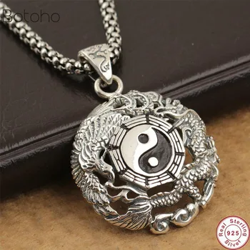 Käsintehty S925 Hopea väri Lohikäärme Riipus vintage thai hopea väri dragon feng shui taichi symboli riipus puhdasta hopeaa riipus
