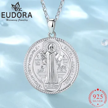 Eudora Todellinen 925 Sterling Hopea Saint Benedict Suojeliuksen Kaulakoru Uskonnolliset Rajat Amuletti Riipus Miehet Naiset kauniita Koruja Lahja