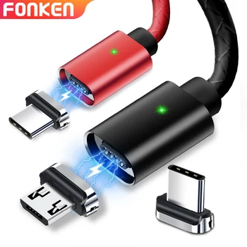 FONKEN USB-C-Magneettinen-Kaapeli Mikro USB-Kaapeli pikalataus iphone 3A 2m Mobiili Nopea Laturi Magneetti Johto Android Data Johdot
