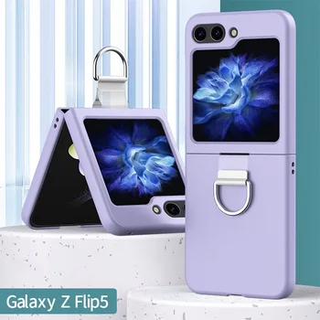Luxury Flip Taitto Rengas Puhelin Tapauksessa Samsung Galaxy Z Flip5 5G Z Flip 5 ZFlip5 Z5 Iskunkestävä Yksivärinen PC-Matta Kansi