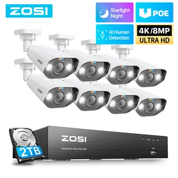 ZOSI 8MP, 5MP POE-Kamerat Järjestelmä 8-KANAVAINEN 4K NVR Kit-kaksisuuntainen Audio-IP-Kamera Ihmisen Havaita, Ulkouima-videonauhuri Valvonta