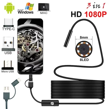 1080P HD-USB-Endoskooppi Kamera, Jossa on C-TYYPIN USB-Mikro-USB-Käärme Tarkastus Borescope Kameran 8,0 mm HD-Objektiivi, 8 Lediä Android PC